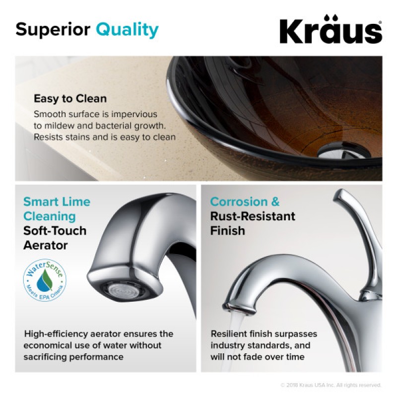 KRAUS 16 1/2-inch Copper Brown Bathroom Vessel Sink and Arlo™ Faucet Combo Set with Pop-Up Drain, Chrome Finish