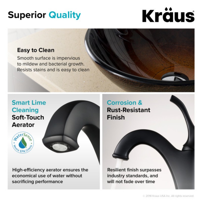 KRAUS 16 1/2-inch Copper Brown Bathroom Vessel Sink and Matte Black Arlo™ Faucet Combo Set with Pop-Up Drain