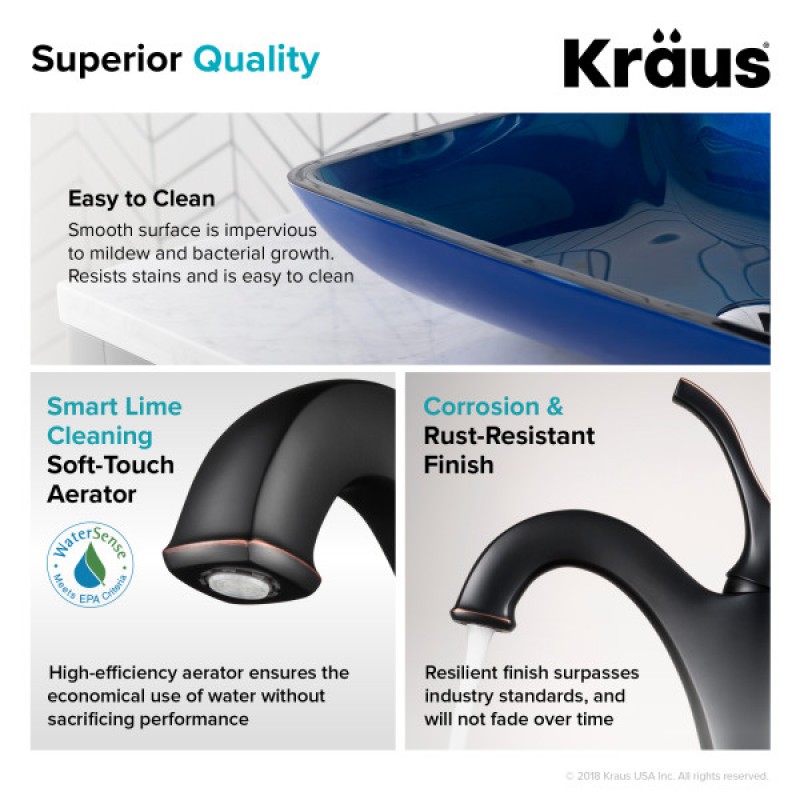 KRAUS 22-inch Rectangular Blue Glass Bathroom Vessel Sink and Arlo™ Faucet Combo Set with Pop-Up Drain, Oil Rubbed Bronze Finish