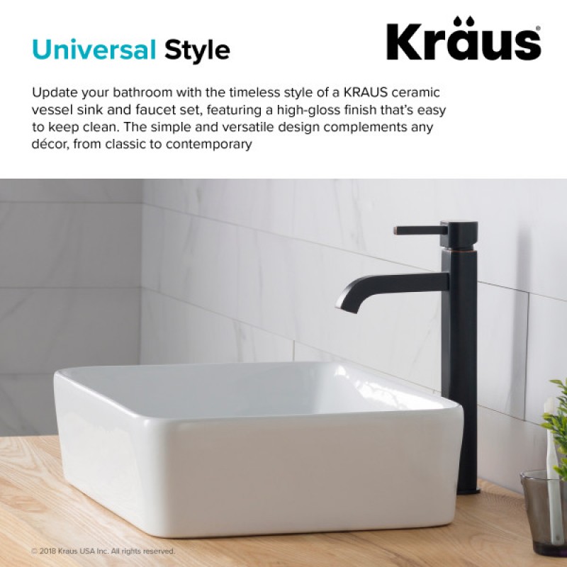 KRAUS 19-inch Modern Rectangular White Porcelain Ceramic Bathroom Vessel Sink and Ramus™ Faucet Combo Set with Pop-Up Drain, Oil Rubbed Bronze Finish