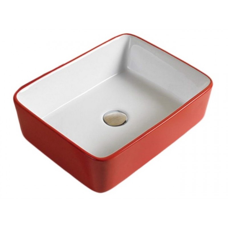 18.9-in. W Above Counter Red-White Ceramic Vessel