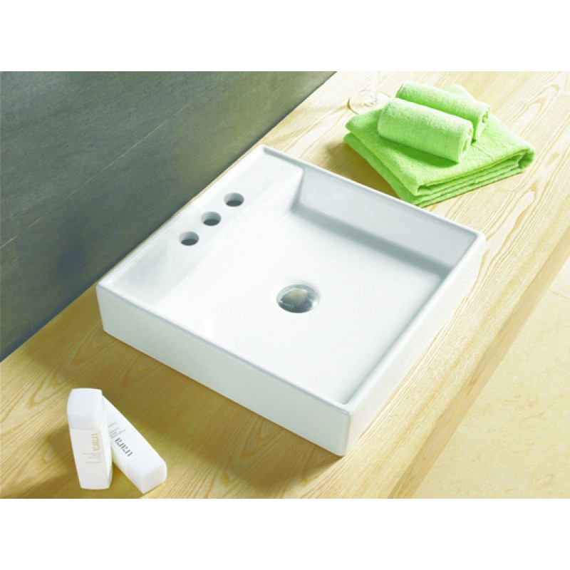17.5-in. W x 17.5-in. D Above Counter Square Vessel In White For 4-in. o.c. Faucet