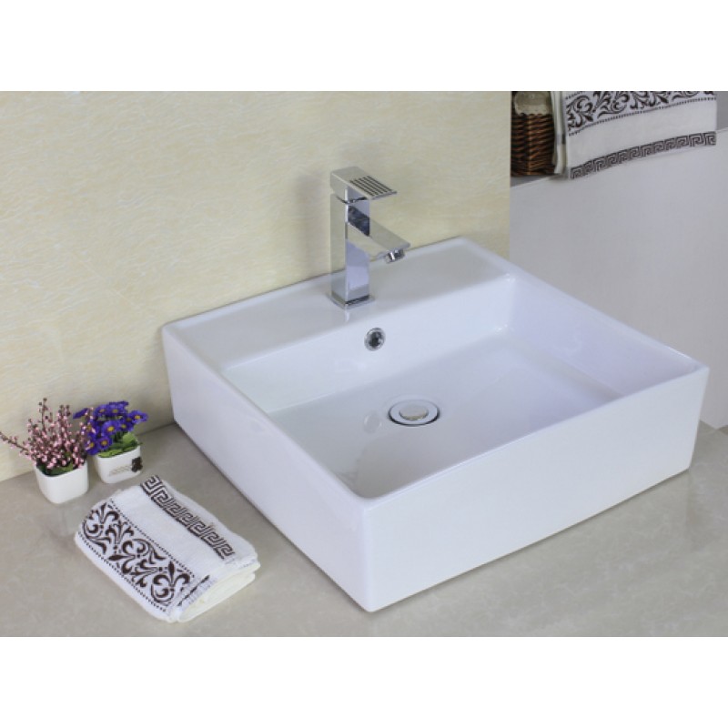 18-in. W x 18-in. D Above Counter Square Vessel In White For Single Hole Faucet