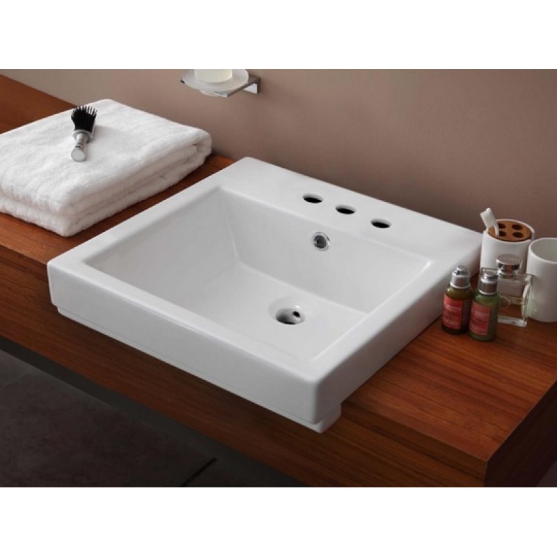 20.5-in. W x 18.5-in. D Semi-Recessed Rectangle Vessel In White For 4-in. o.c. Faucet