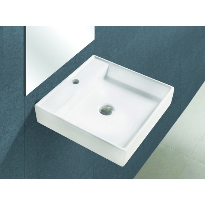 17.5-in. W x 17.5-in. D Wall Mount Square Vessel In White For Single Hole Faucet
