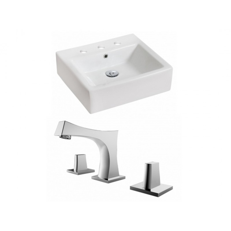 Rectangle Vessel Set In White with 8-in. o.c. Faucet
