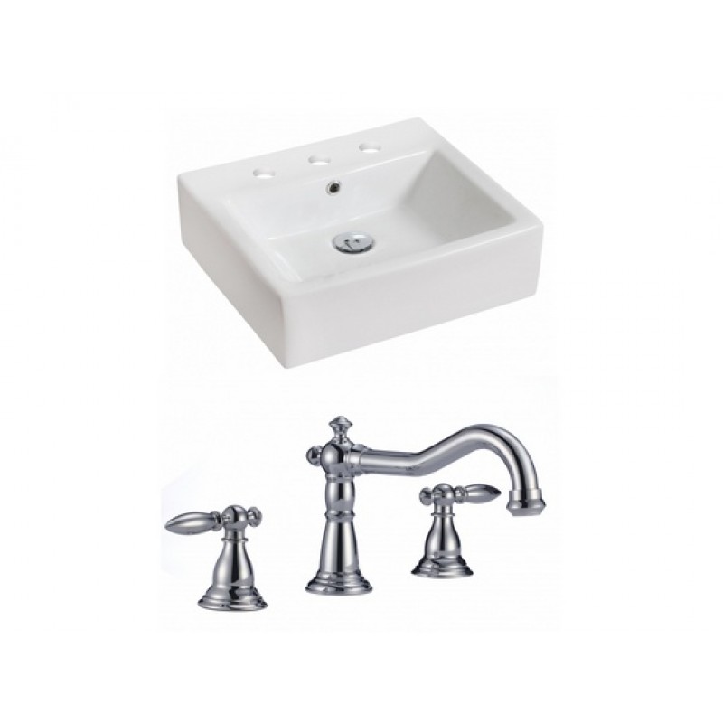 Rectangle Vessel Set In White with 8-in. o.c. Faucet