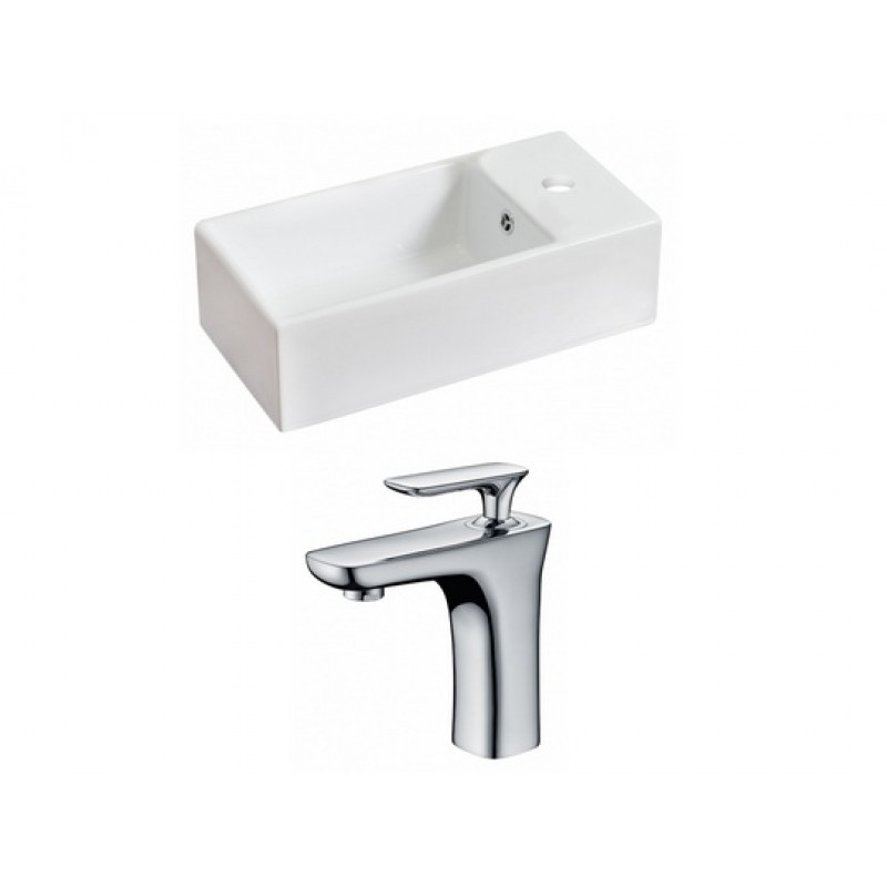 Rectangle Vessel Set In White with Single Hole Faucet