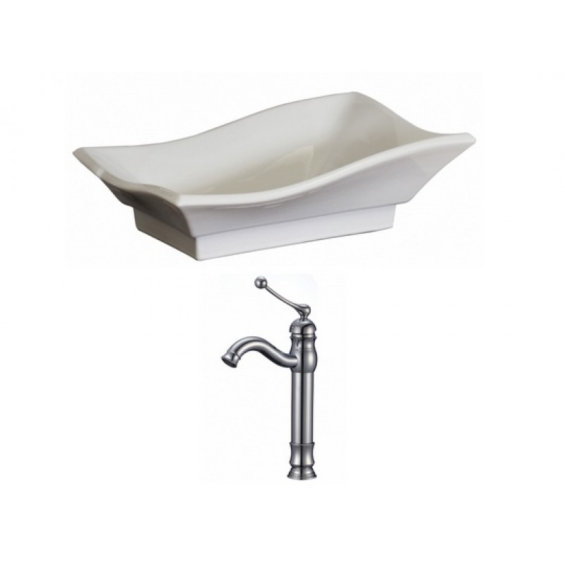 Unique Vessel Set In White with Deck Mount Faucet