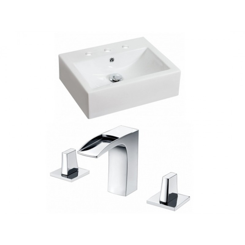 Rectangle Vessel Set In White with 8-in. o.c. Faucet