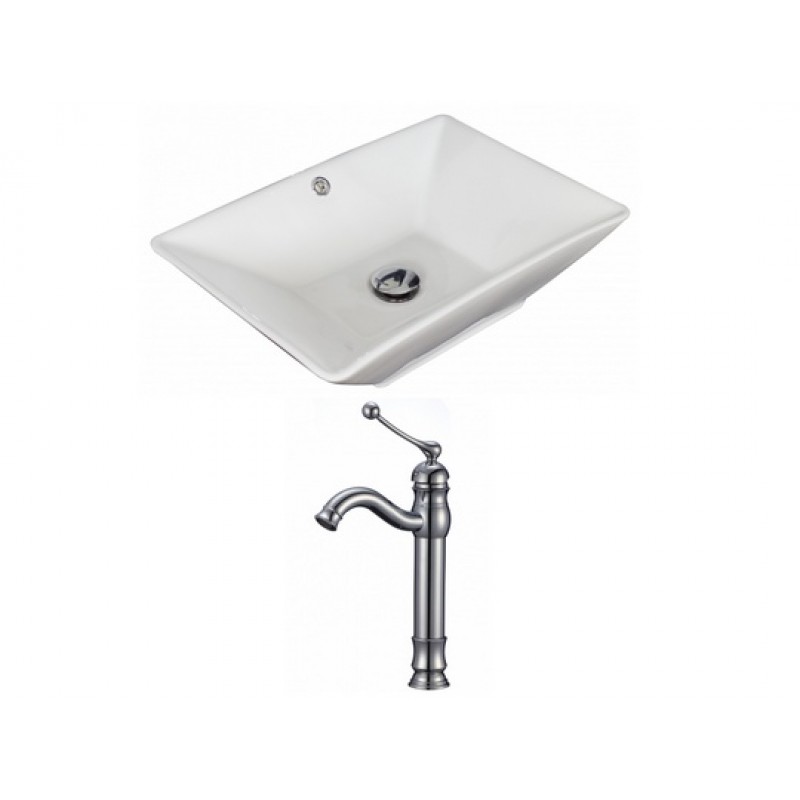 Rectangle Vessel Set In White with Deck Mount Faucet