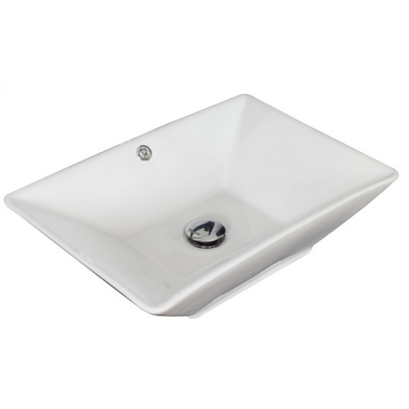 Rectangle Vessel Set In White with Deck Mount Faucet