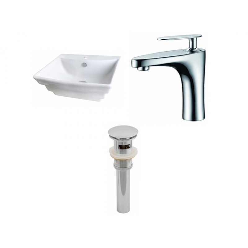 Rectangle Vessel Set In White with Single Hole Faucet/Drain