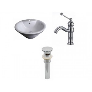 Round Vessel Set In White with Single Hole Faucet/...