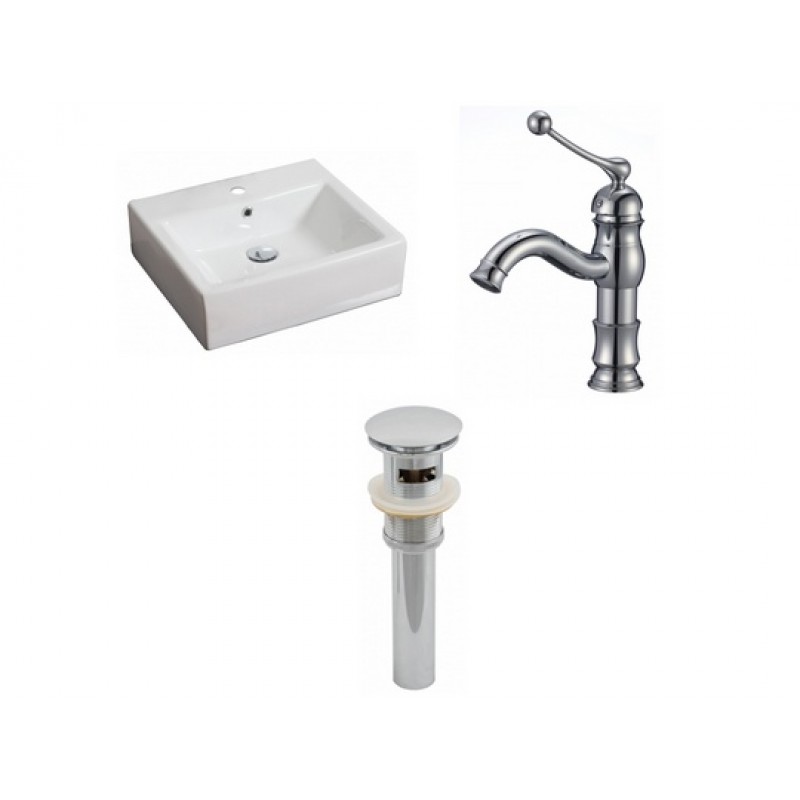 Rectangle Vessel Set In White with Single Hole Faucet/Drain