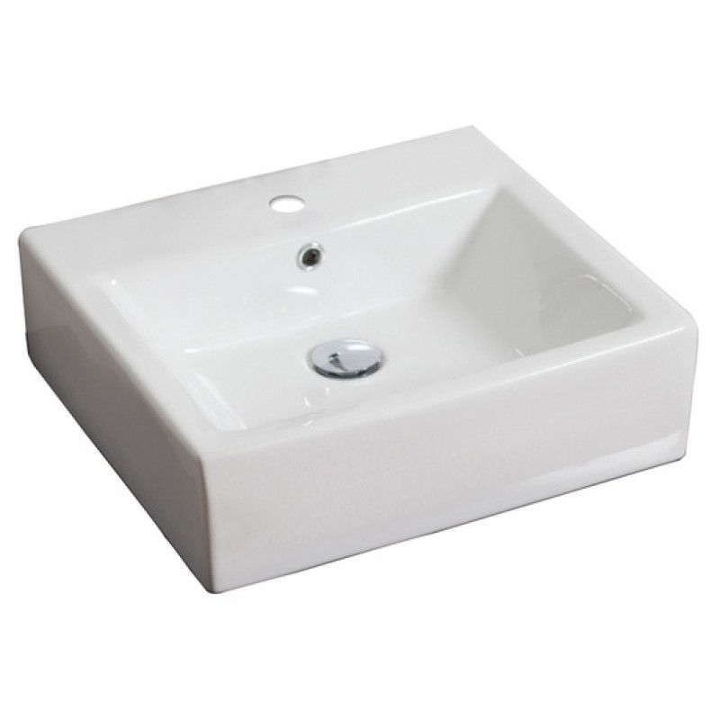 Rectangle Vessel Set In White with Single Hole Faucet/Drain