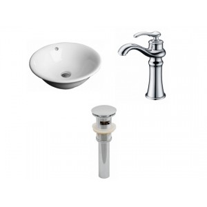 Round Vessel Set In White with Deck Mount Faucet/D...