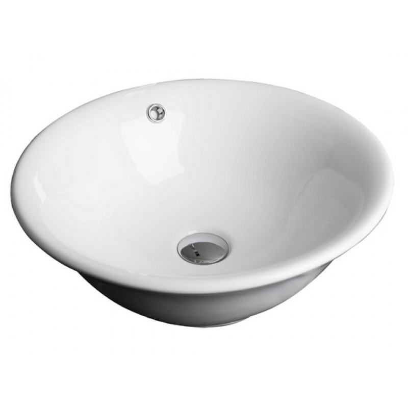 Round Vessel Set In White with Deck Mount Faucet/Drain