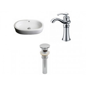 Oval Vessel Set In White with Deck Mount Faucet/Dr...