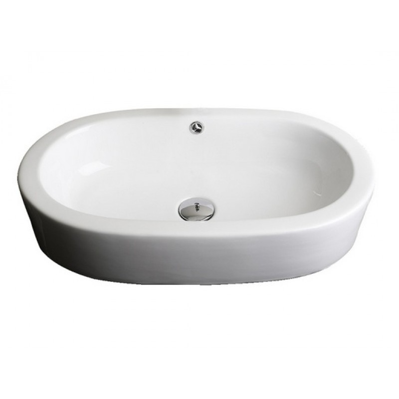 Oval Vessel Set In White with Deck Mount Faucet/Drain