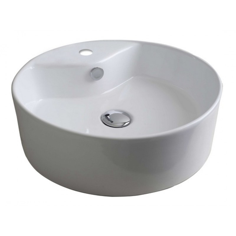 Round Vessel Set In White with Single Hole Faucet/Drain