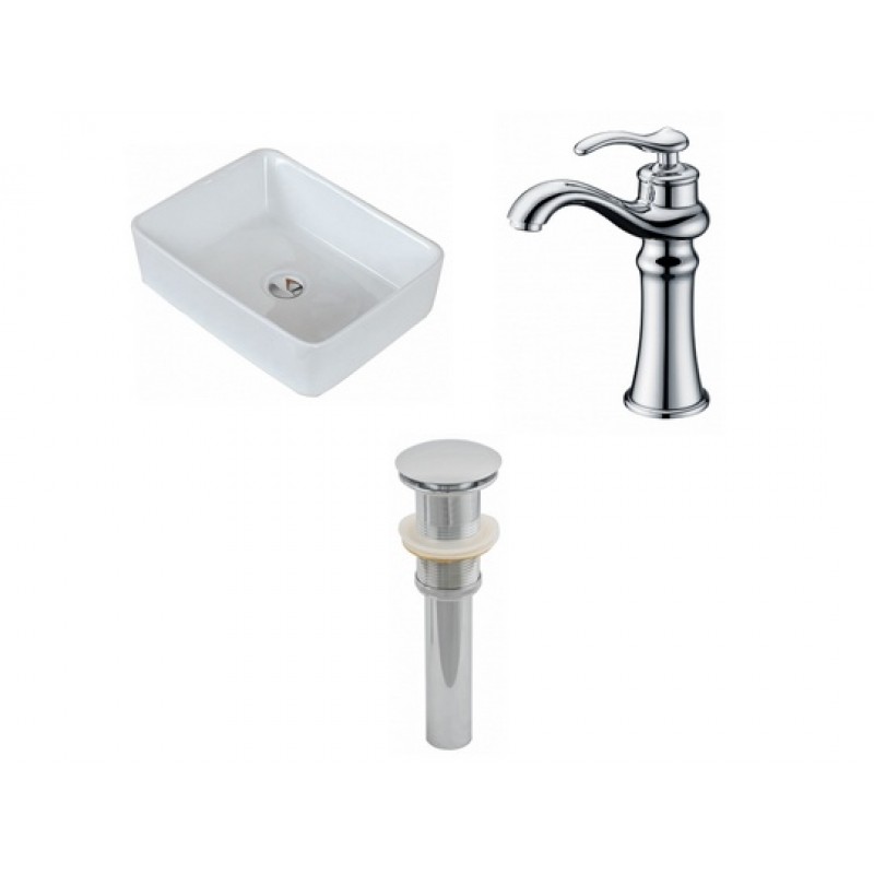 Rectangle Vessel Set In White with Deck Mount Faucet/Drain