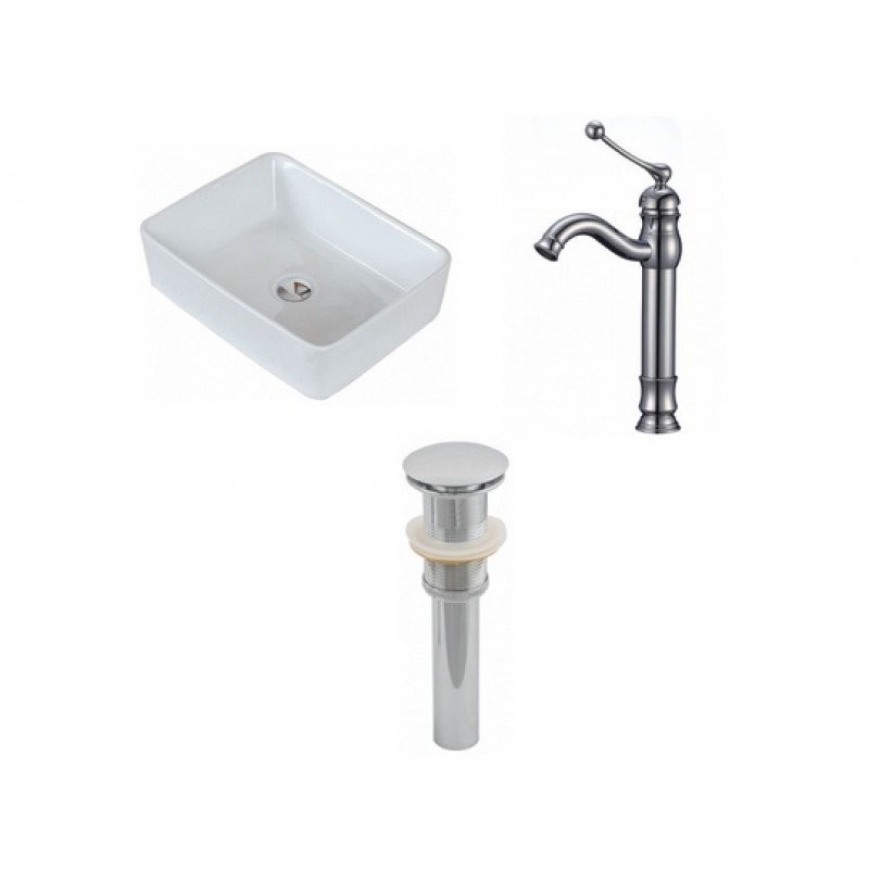 Rectangle Vessel Set In White with Deck Mount Faucet/Drain