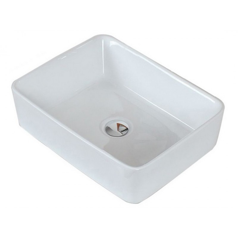 Rectangle Vessel Set In White with Deck Mount Faucet/Drain