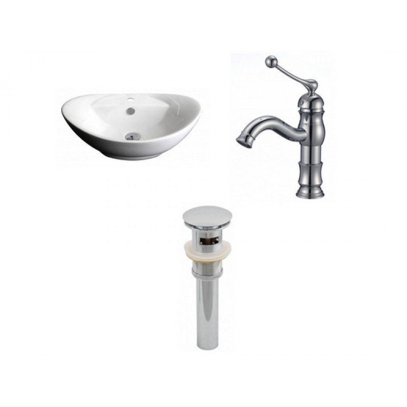 Oval Vessel Set In White with Single Hole Faucet/Drain