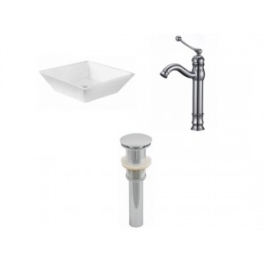Square Vessel Set In White with Deck Mount Faucet/...