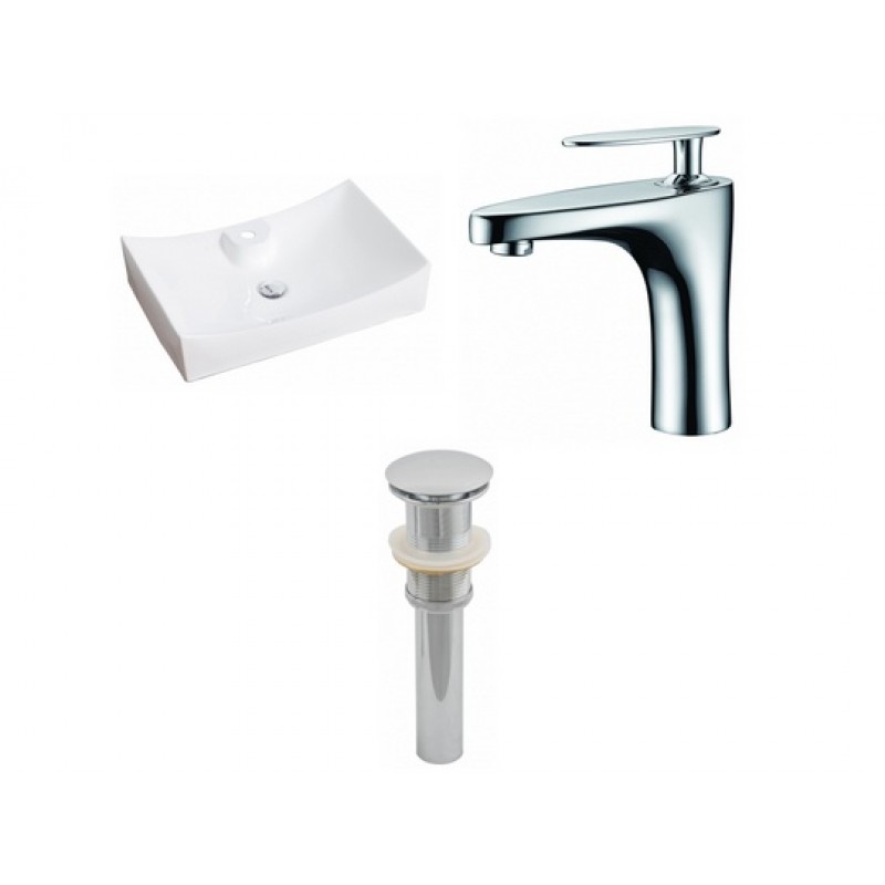Rectangle Vessel Set In White with Single Hole Faucet/Drain