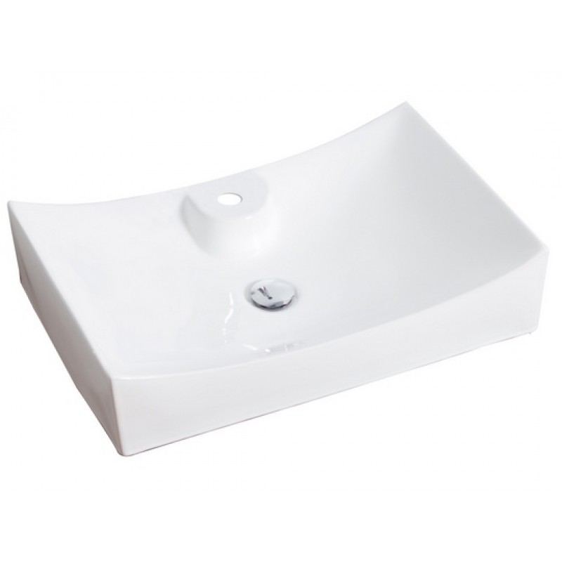 Rectangle Vessel Set In White with Single Hole Faucet/Drain