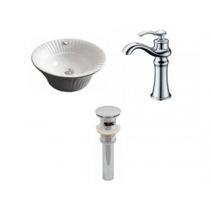 Round Vessel Set In White with Deck Mount Faucet/D...