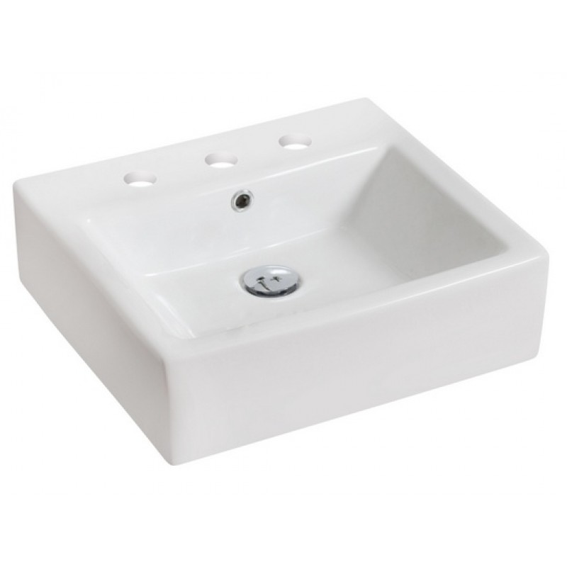 Rectangle Vessel Set In White with 8-in. o.c. Faucet And Drain