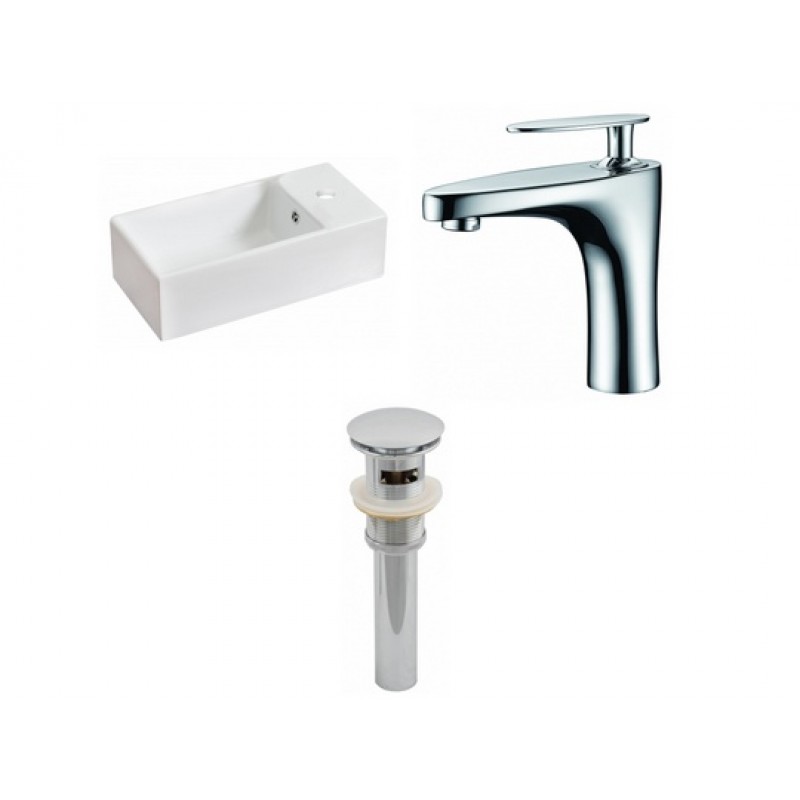 Rectangle Vessel Set In White with Single Hole Faucet/Drain
