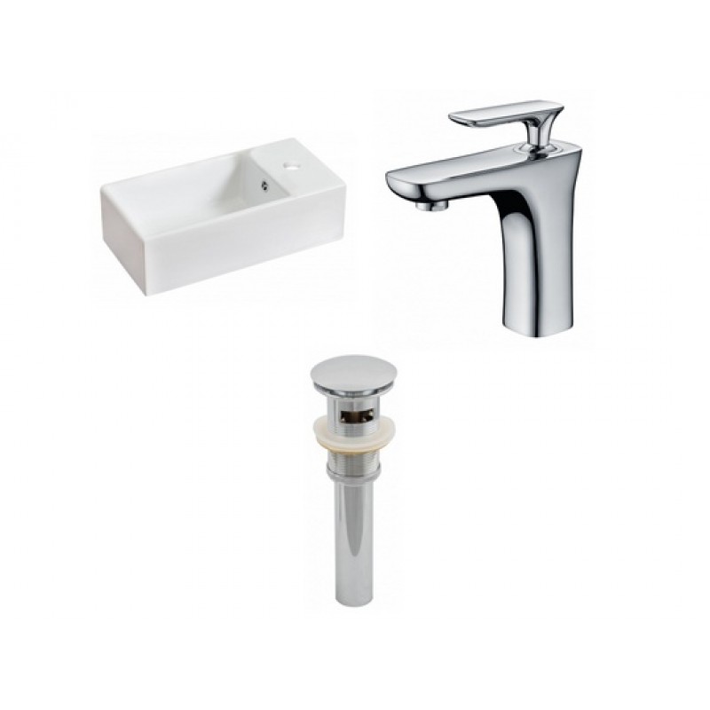 Rectangle Vessel Set In White with Single Hole Faucet And Drain