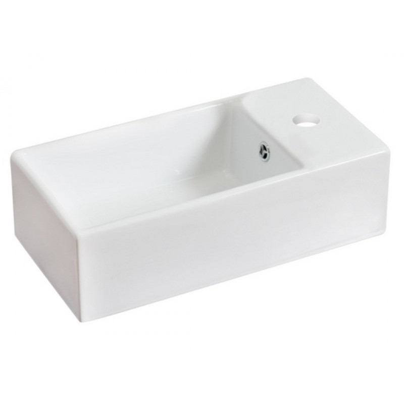 Rectangle Vessel Set In White with Single Hole Faucet And Drain