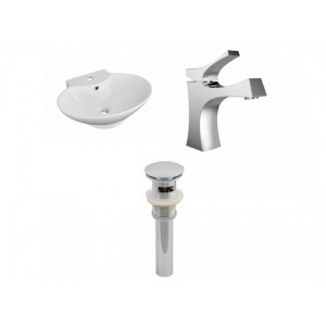 Oval Vessel Set In White with Single Hole Faucet/D...