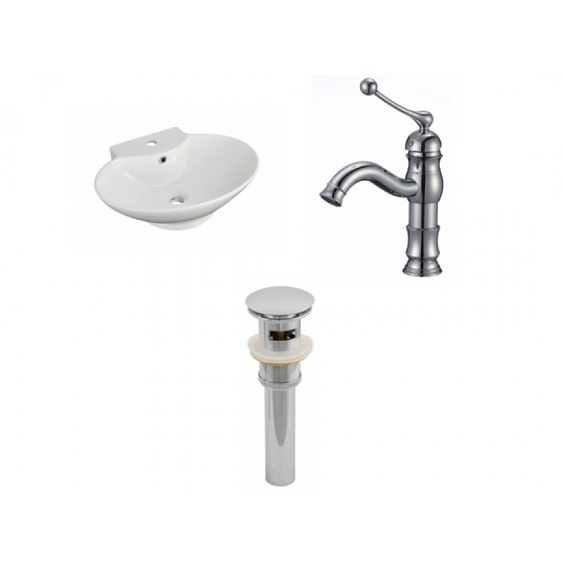 Oval Vessel Set In White with Single Hole Faucet/Drain