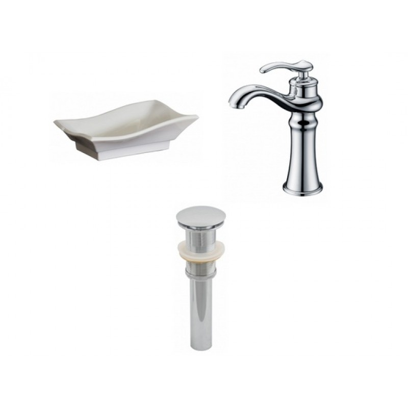 Unique Vessel Set In White with Deck Mount Faucet And Drain