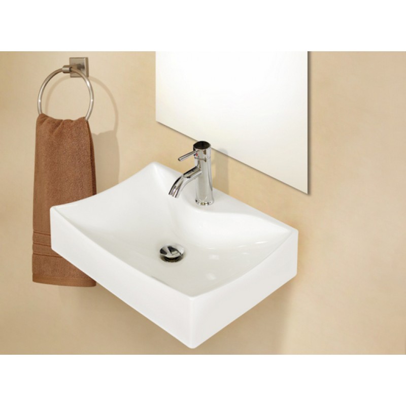 21.5-in. W x 15.75-in. D Wall Mount Rectangle Vessel In White For Single Hole Faucet