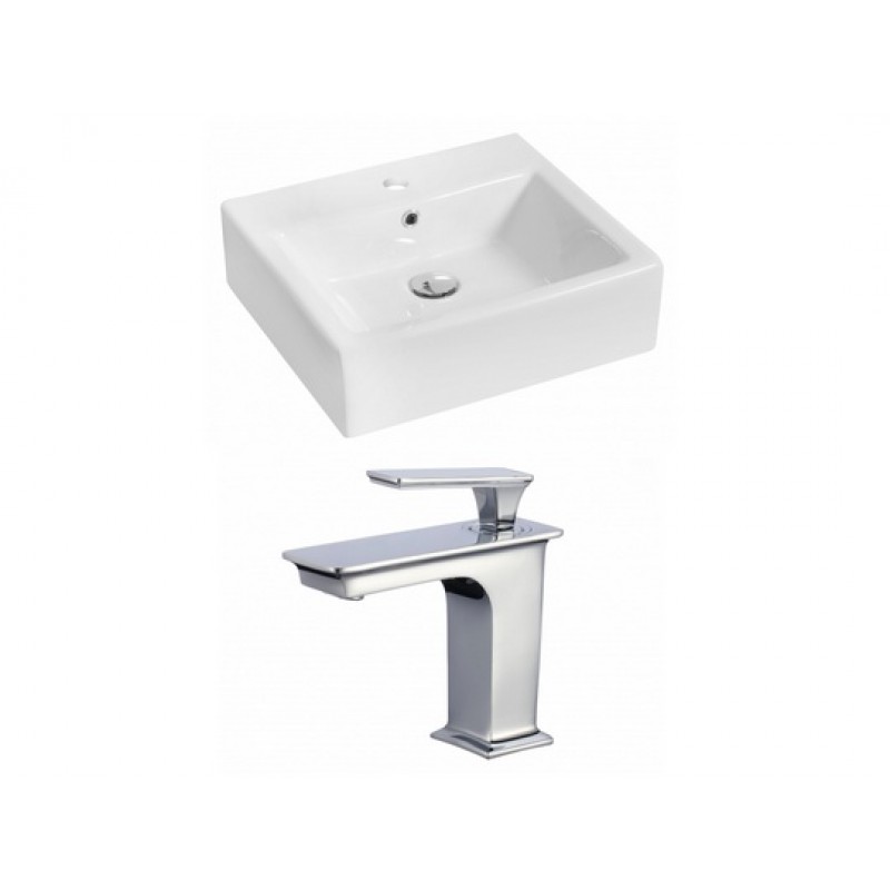 Rectangle Vessel Set In White with Single Hole Faucet
