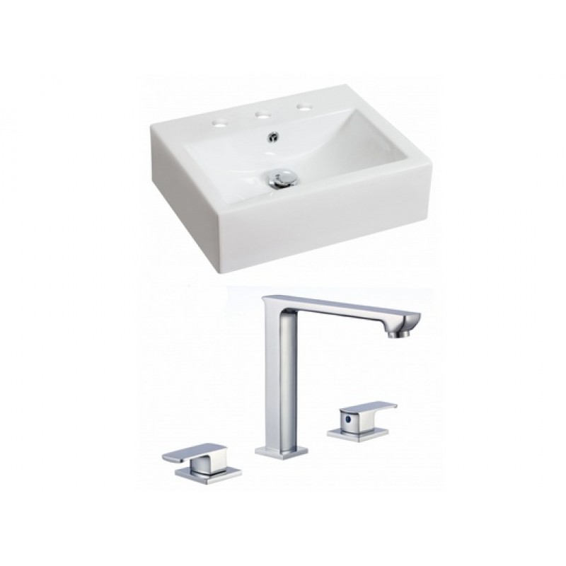 Rectangle Vessel Set In White with 8-in. o.c. Faucet