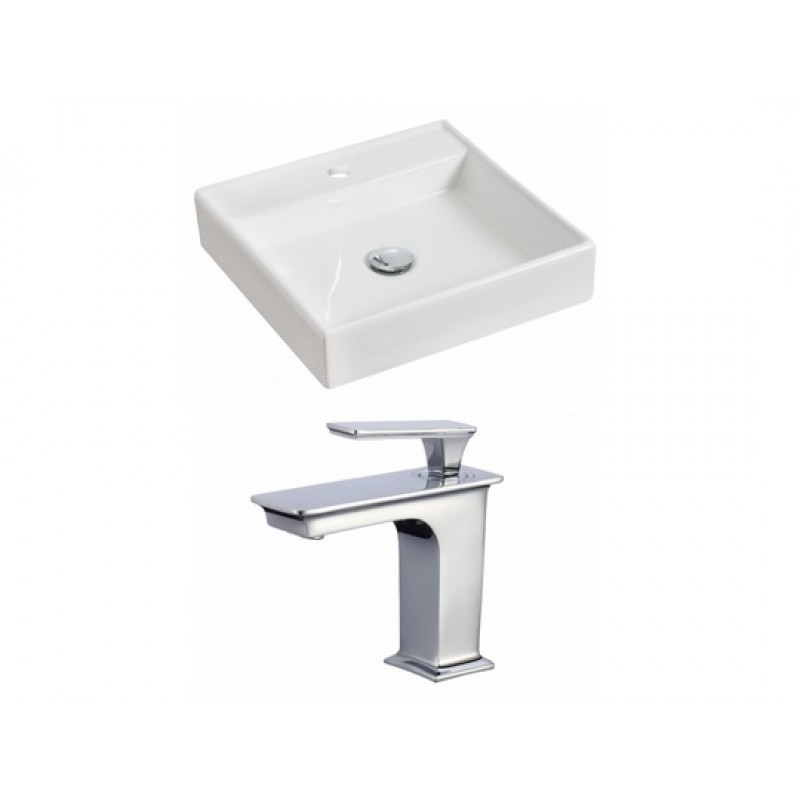 Square Vessel Set In White with Single Hole Faucet