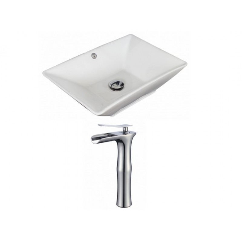 Rectangle Vessel Set In White with Deck Mount Faucet