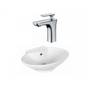 Oval Vessel Set In White with Single Hole Faucet
