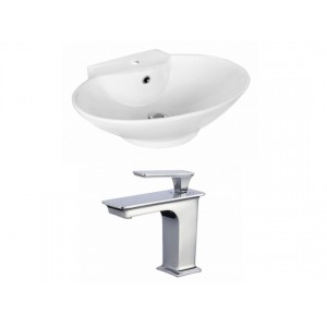 Oval Vessel Set In White with Single Hole Faucet