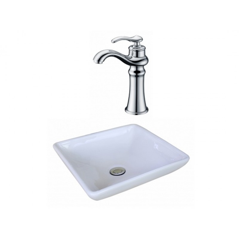 Square Vessel Set In White with Deck Mount Faucet