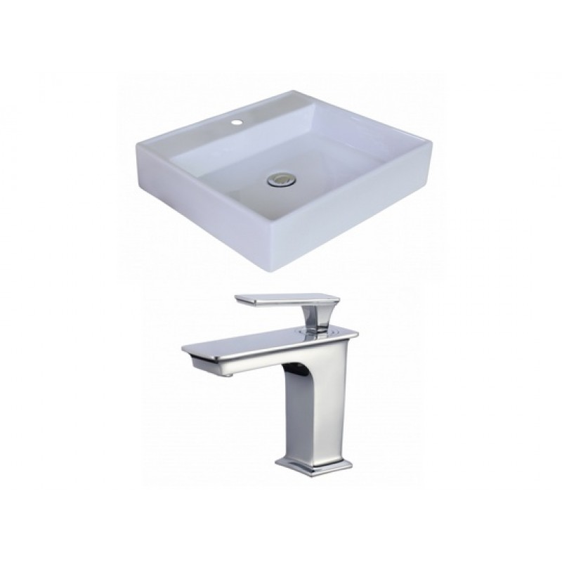 Square Vessel Set In White with Single Hole Faucet
