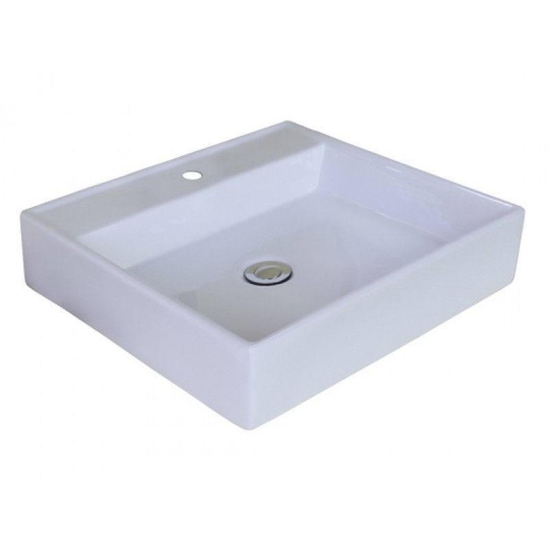 Square Vessel Set In White with Single Hole Faucet